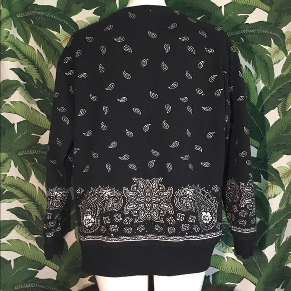 ZARA Women’s Crewneck Sweatshirt Black Bandanna Paisley Print Size Small - Picture 7 of 12